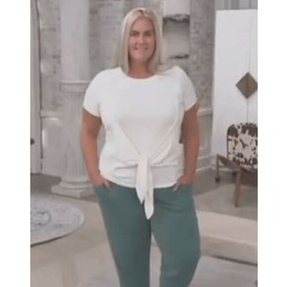 AnyBody Womens 3X Cozy Knit Slub Tie Front Tee T Shirt White Stretch NWT - Picture 1 of 2